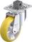 Żółte kółko jezdne z srebrną obudową i płytą mocującą, odpowiednie do zastosowań przemysłowych.