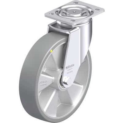 Przedstawiono szare kółko skrętne z obudową metalową, z napisem "Blickle made in Germany".