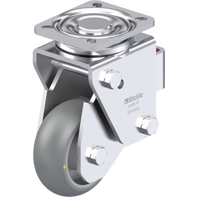 Metalowo-gumowa rolka kierunkowa z płytką mocującą. Na boku widnieje napis 'Blickle made in Germany'.