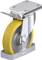 Przemysłowe koło obrotowe z żółtym kołem i metalowym mocowaniem, odpowiednie do ciężkich ładunków i precyzyjnego manewrowania w środowiskach przemysłowych.