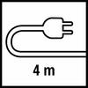 Symbol przewodu z wtyczką, pod spodem napis 4 m, prawdopodobnie wskazujący długość kabla czterech metrów.