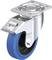 Obrotowe kółko skrętne z niebieskim kołem z tworzywa sztucznego i srebrną obudową, odpowiednie do zastosowań przemysłowych.