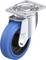 Obrotowe kółko metalowe z niebieskim pokryciem gumowym i płytką mocującą, oznaczone z boku napisem 'Blickle made in Germany'.
