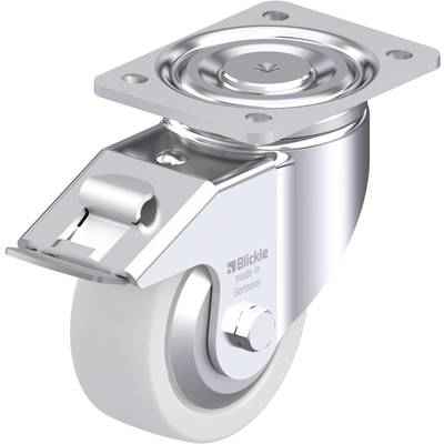 Metalowa rolka z płytką mocującą, z nadrukiem 'Blickle', wyprodukowana w Niemczech. Odpowiednia do transportu ciężkich ładunków.