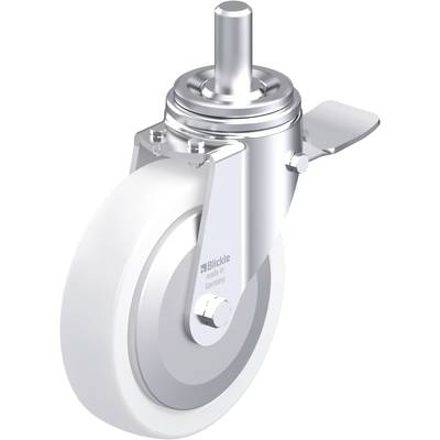 Metalowe kółko skrętne z białą oponą, zamontowane na uchwycie. Na uchwycie widnieje logo: 'Blickle'.