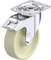 Obrotowe kółko skrętne z metalową obudową i jasnobeżowym kołem gumowym. Nadaje się do mebli lub wózków transportowych. Marka 'Blickle'.