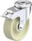 Rolka obrotowa metalowo-plastikowa, odpowiednia do mebli lub urządzeń transportowych. Jasna rolka jezdna i błyszczący korpus.