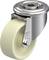 Rolka z kremowym kołem i srebrną metalową obudową, odpowiednia do mebli lub wózków transportowych. Napis 'Blickle made in Germany'.