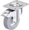 Metalowa rolka obrotowa z szarym kołem i płytką mocującą. Odpowiednia do zastosowań przemysłowych lub wózków transportowych.