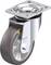 Metalowe kółko obrotowe z szarą, gumowaną powierzchnią jezdną i płytką mocującą u góry, odpowiednie do mebli lub wózków.
