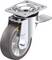 Przemysłowe kółko jezdne z srebrną metalową obudową i brązowym kołem z tworzywa sztucznego, odpowiednie do ciężkich obciążeń.