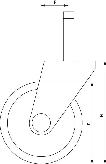 Techniczny diagram przedstawia rolkę kierowniczą z oznaczeniami 'F', 'D' i 'H', które reprezentują różne wymiary.