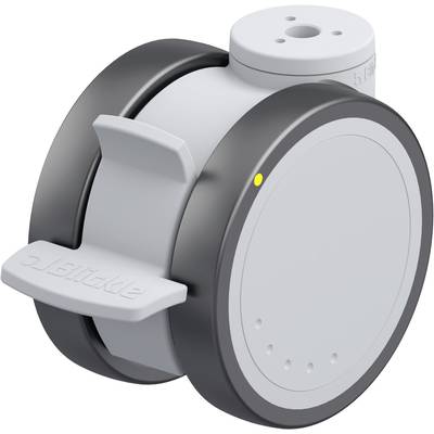Szary robot-wheel z czarnym pierścieniem i żółtą diodą LED, przedstawiony z boku jako element techniczny modułu maszyny.