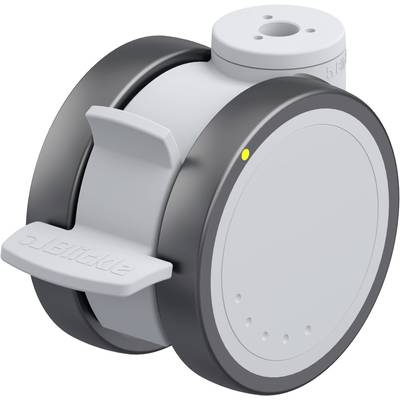 Mały, okrągły robot w kolorze szaro-czarnym o gładkiej powierzchni i zaokrąglonych krawędziach, wyposażony w małe światełka i wbudowane czujniki.