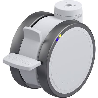 Okrzągłe urządzenie elektroniczne z szarą obudową, elementami sterującymi, gniazdami i punktami wskaźnikowymi. Prawdopodobnie moduł techniczny.