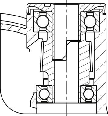 Rysunek techniczny łożyska kulkowego w przekroju, przedstawiający kule, pierścień wewnętrzny i zewnętrzny w strukturze obudowy.