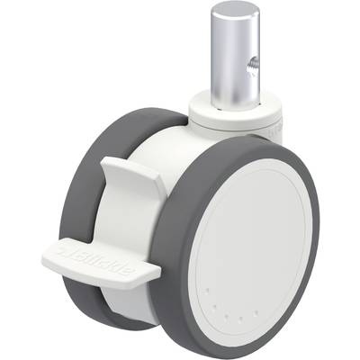 Okrągła, biała rolka z szarą gumową obwódką i metalowym cylindrem na górze. Posiada hamulec boczny. Stosowana w meblach lub urządzeniach.