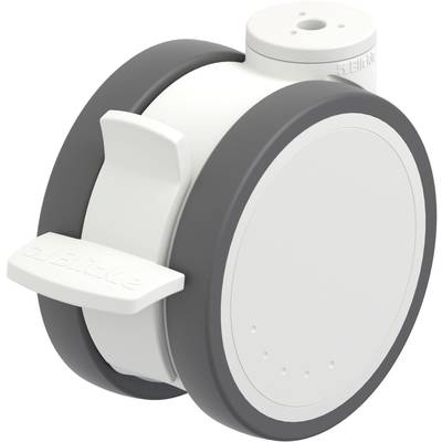 Białe, okrągłe urządzenie z dwoma szarymi kółkami i uchwytem. Wygląda na to, że może to być czujnik ruchu lub podobna technologia.