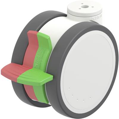Biały, okrągły, elektroniczny przełącznik graniczny z dwoma dużymi kołami i czerwonymi oraz zielonymi dźwigniami; urządzenie obrotowe.