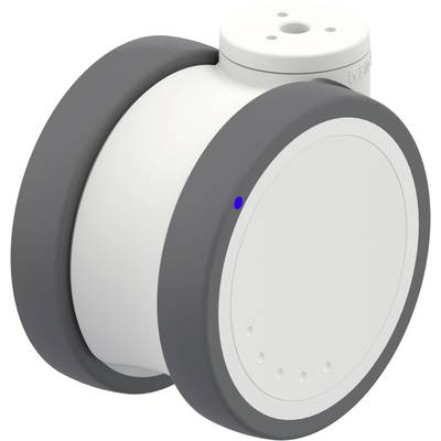 Biały i szary, okrągły sensor z niebieską diodą statusową. Budowa wskazuje na urządzenie technologiczne, prawdopodobnie przeznaczone do monitorowania otoczenia.
