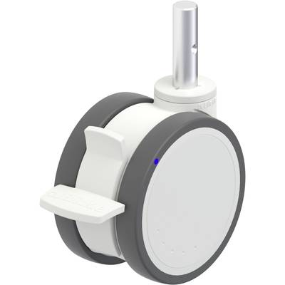 Ergonomiczne kółko do fotela biurowego w kolorze szarym i białym z niebieskim podświetleniem LED, zapewniające płynne przemieszczanie się.