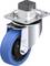 'Obrotowe kółko kierujące z niebieskim kołem i srebrną obudową, odpowiednie do zastosowań przemysłowych. Wzmocniony kołnierz mocujący na górze.'