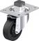 Obrotowe kółko skrętne z metalu z czarnym kołem, płytką mocującą i hamulcem; odpowiednie do zastosowań przemysłowych.