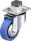 Metalowy uchwyt rolkowy z niebieską rolką z tworzywa sztucznego, przeznaczony do ciężkich obciążeń. Idealny do zastosowań przemysłowych i zapewnienia mobilności.