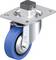 Obrotowe kółko skrętne z niebieską oponą gumową i metalową obudową, odpowiednie do mebli lub urządzeń transportowych.