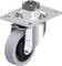 Obrotowe kółko skrętne z szarą gumową powłoką i metalową obudową. Kółko posiada prostokątną płytkę montażową na górze.