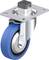 Rolka obrotowa z niebieskim pokryciem gumowym i obudową metalową, odpowiednia do mebli lub zastosowań przemysłowych.