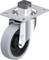 Szara rolka kierunkowa z metalowym mocowaniem, odpowiednia do mebli lub zastosowań przemysłowych. Na kole widoczne logo marki.