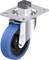 Rolka obrotowa z niebieskim kołem i metalową obudową, możliwa do zablokowania za pomocą górnego elementu mocującego.