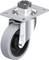 Metalowa rolka z szarym kółkiem gumowym i obrotowym uchwytem, odpowiednia do mebli lub wózków transportowych, zapewniająca elastyczne przemieszczanie się i stabilność.