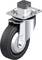 Przemysłowe kółko skrętne z szarym kołem gumowym i srebrną obudową; obrotowa metalowa górna część do mocowania. Odpowiednie do ciężkich ładunków.