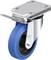 Rolka obrotowa z niebieskim bieżnikiem, srebrną obudową i hamulcem, odpowiednia do ciężkich ładunków i zastosowań przemysłowych.