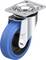Obrotowe koło jezdne z niebieskim kołem gumowym i metalową obejmą; z napisem 'Blickle made in Germany'. Idealne do zastosowań wymagających dużej wytrzymałości.