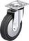 Rolka obrotowa z czarnym kołem, srebrnym uchwytem i płytką mocującą; odpowiednia do przemieszczania urządzeń i mebli.