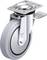 Rolka obrotowa z szarą gumą, metalową tarczą i mocowaniem. Odpowiednia do przemieszczania mebli lub urządzeń po gładkich powierzchniach.