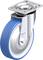 Niebieskie kółko transportowe z srebrną obudową i płytką mocującą, odpowiednie do stosowania w meblach lub maszynach.
