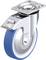Rolka obrotowa z niebieskim kółkiem i metalową podstawą do mocowania. Odpowiednia do urządzeń transportowych i zastosowań przemysłowych.