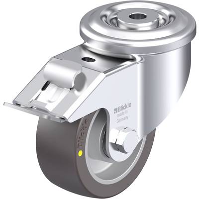 Metalowa kółka skrętna z szarym kołem. Oznaczenie 'Blickle made in Germany'. Pokazana z boku.