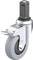 Rolka prowadząca z szarym kołem i metalową podstawą, z hamulcem i tłumieniem drgań. Idealna do stosowania w meblach lub wózkach transportowych.