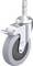 System kół obrotowych z szarym kołem i metalowym uchwytem, odpowiedni do gładkich powierzchni. Górna część wyposażona w cylindryczny sworzeń mocujący.