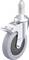 Rolka obrotowa z szarym kołem i metalową obudową z możliwością blokady, odpowiednia do mebli lub urządzeń.