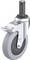 Rolka obrotowa z szarym kołem gumowym, srebrną obudową i czarnym gwintem. Wyposażona w hamulec boczny. Producent: Blickle.