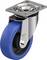 Rolka obrotowa z niebieskim kółkiem i srebrną obudową, odpowiednia do mebli lub wózków transportowych. Napis 'Blickle made in Germany'.