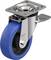 Przemysłowe kółko skrętne z niebieskim kołem i szarą obudową, dźwignia u góry do blokady.