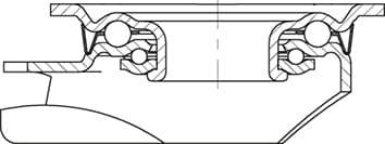 Techniczny diagram przedstawia przekrój łożyska kulkowego z wewnętrznym i zewnętrznym pierścieniem bieżnym oraz kulkami.