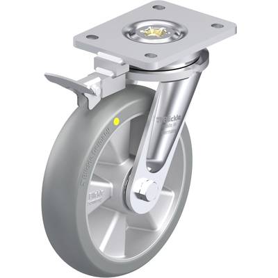 Zdjęcie produktowe szarego koła podporowego firmy Blickle z metalową ramą i płytką montażową, przedstawione w szczegółowym widoku.